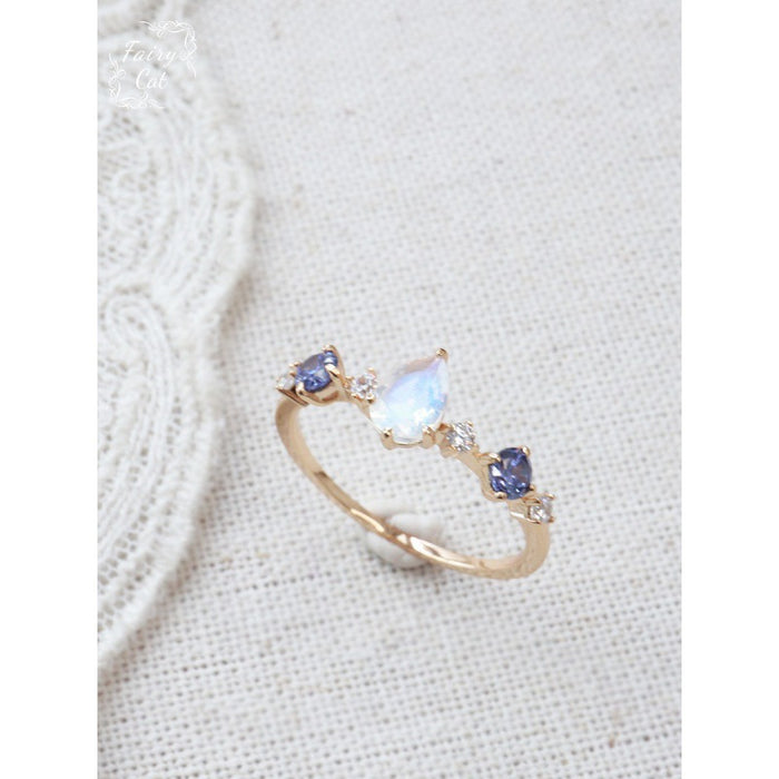 Wholesale Natural Moonlight Stone Water Drop Style High Grade Luxury Ring