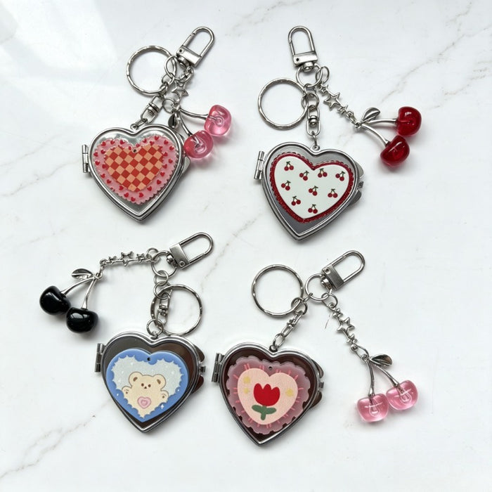 Wholesale Candy Cherry Heart Mirror Keychain Bag Charm Trendy Accessory