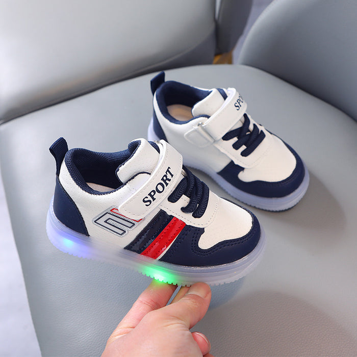 Wholesale Boys' Casual Shoes New Velcro Soft Soled Children's Board Shoes Girls' LED Lighting Shoes JDC-KS-GS010