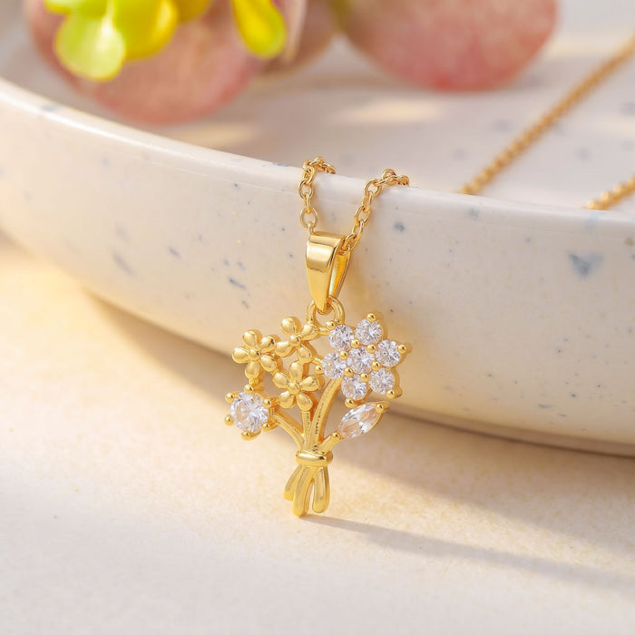 Wholesale Flower Butterfly Pendant Necklace Titanium Steel Gold Plated Jewelry Accessory