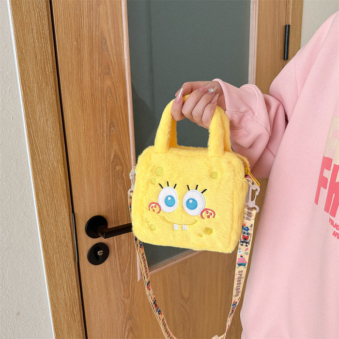 Wholesale Cute cartoon plush shoulder bags in various colors.