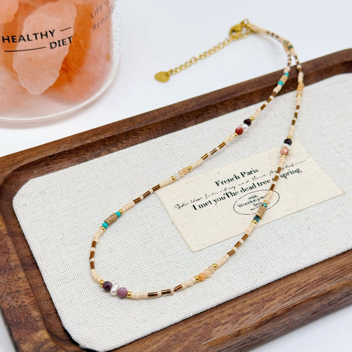 Wholesale Roman series necklace, natural stone necklace, Morandi color series, rice beads, collarbone chain, sweatshirt chain