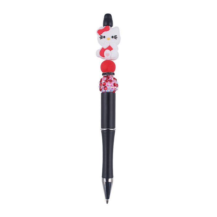 Wholesale Beaded pen handmade cartoon cat silicone small gum beaded pen color plastic writing pen