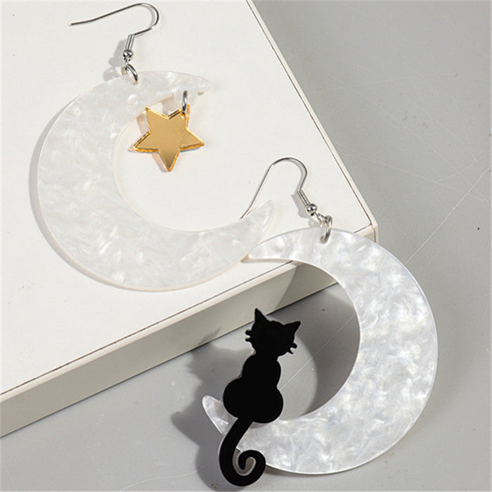 Wholesale Asymmetric Acrylic Moon Cat Earrings JDC-ES-ChouD008