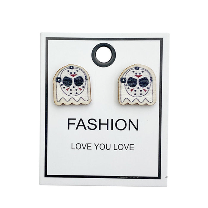 Wholesale  wooden stud earrings horror character Wood printed lightweight earrings funny classic