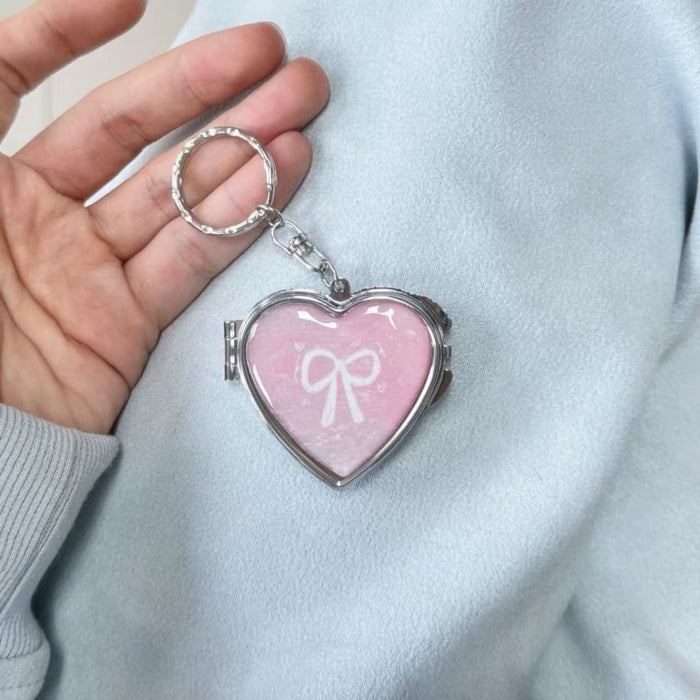 Wholesale Pink Heart Double-Sided Mirror Foldable Metal Keychain Makeup Mirror