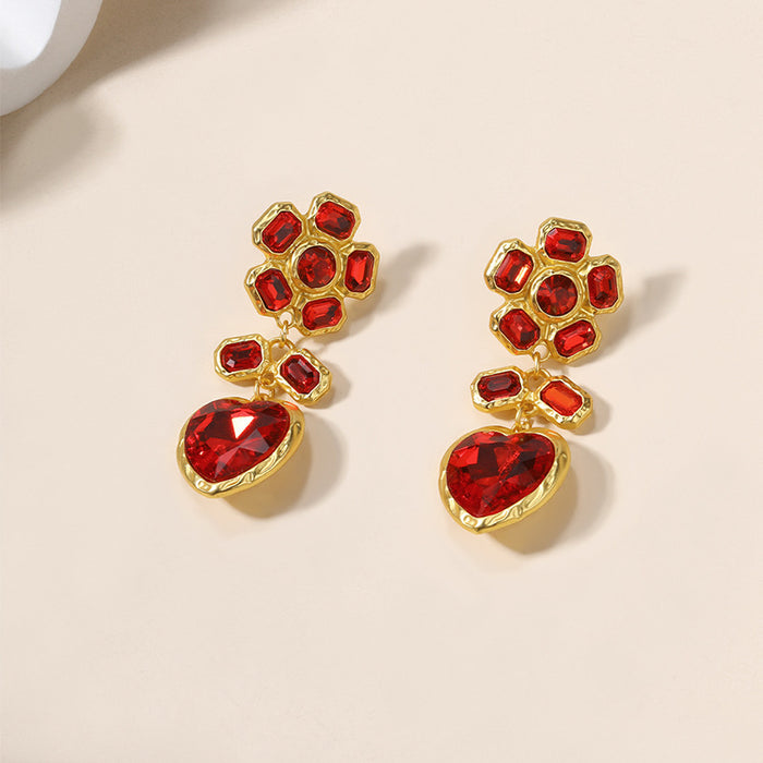 Wholesale Silver needle studded diamond heart earrings alloy earrings