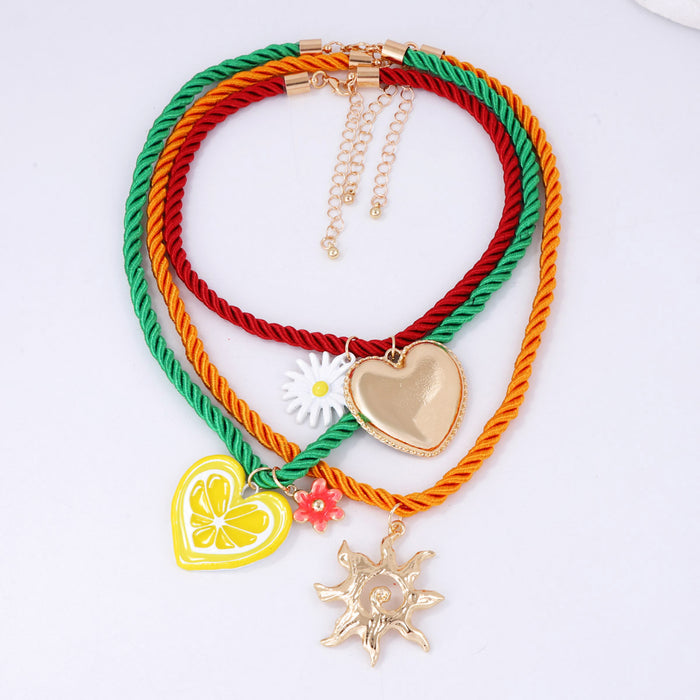 Wholesale Multi-layer Stacked Love Pendant Necklace Cute Flower Leisure Holiday Necklace