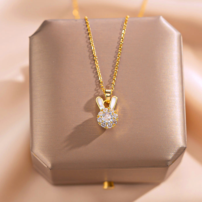 Wholesale  micro-inlaid full diamond rabbit pendant titanium steel Women's necklace clavicle chain neck jewelry