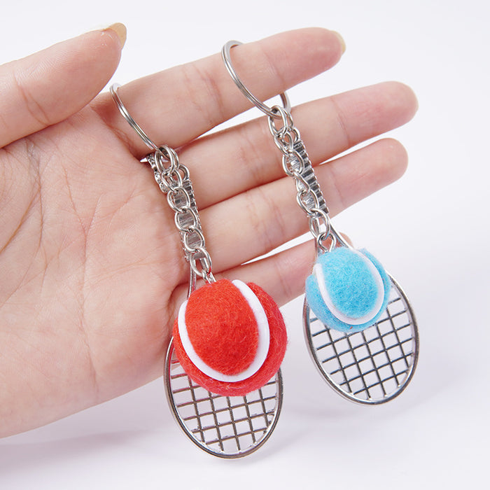 Wholesale Metal Tennis Racket Keychain Pendant Silver Blue Modern Minimalist Fashion Accessory MOQ≥2