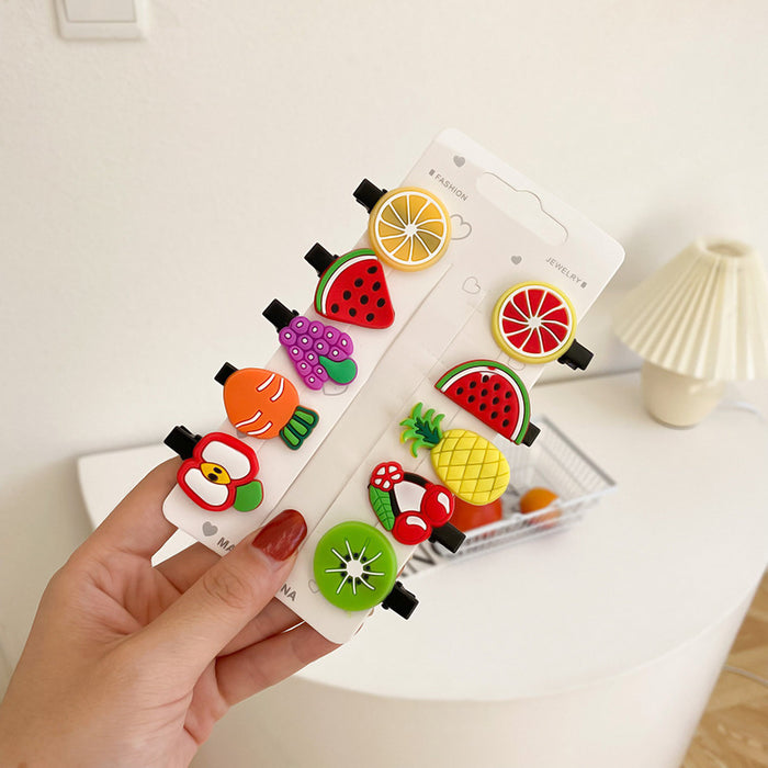Wholesale 10 pcs soft rubber fruit-themed cute cartoon kids' hair clips