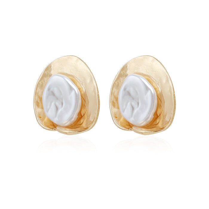Wholesale vintage metal inlaid pearl stud earrings