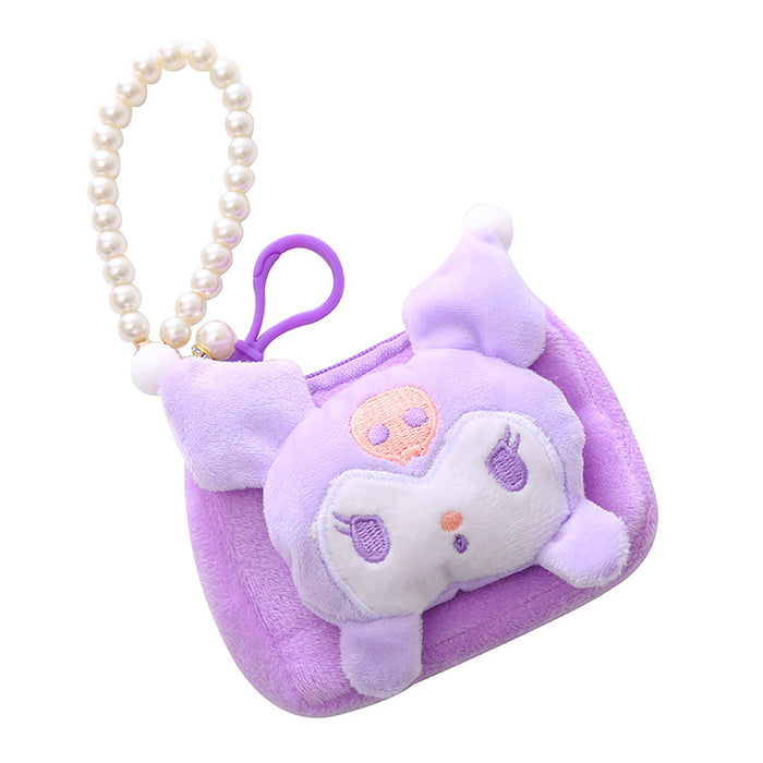 Wholesale Cute Sanrio Plush Coin Purse Female Creative Cartoon Coin Bag ID Bag Pearl Lanyard Gift JDC-WT-XG003