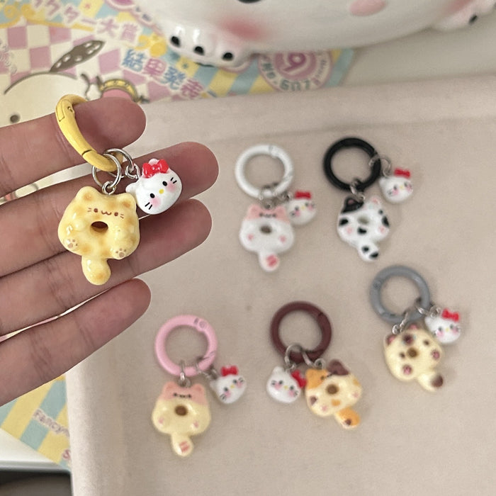 Wholesale Cute Cartoon Donut Cat Key Ring Siamese Cat Ins Wind Keychain Schoolbag Headset Pendant