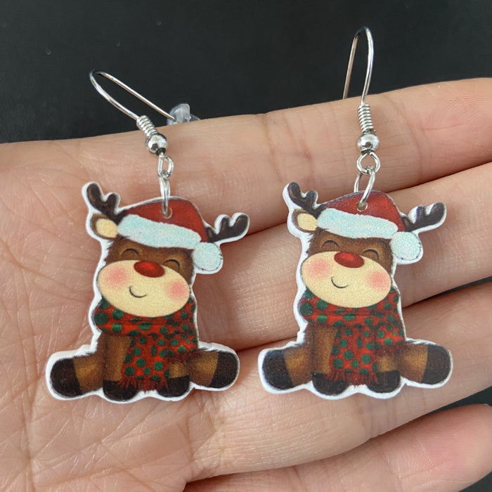 Wholesale Fashion Acrylic Cartoon Christmas Earrings With Reindeer Flamingo And Rainbow Designs Party Wear Jewelry Accessory