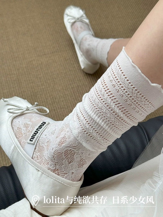 Wholesale Hollow lace pile socks, mid tube breathable calf socks, thin version