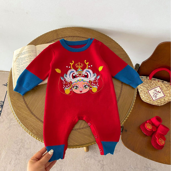 Wholesale Baby Autumn and Winter One-piece Clothes Baby The Year of The Loong Chinese Style Full Moon Red Clothes Plush Sweater JDC-BC-WeiNiS027