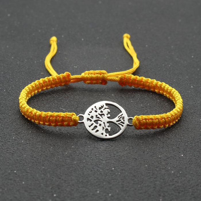 Wholesale jewelry round stainless steel tree of life bracelet hand-woven red rope bracelet