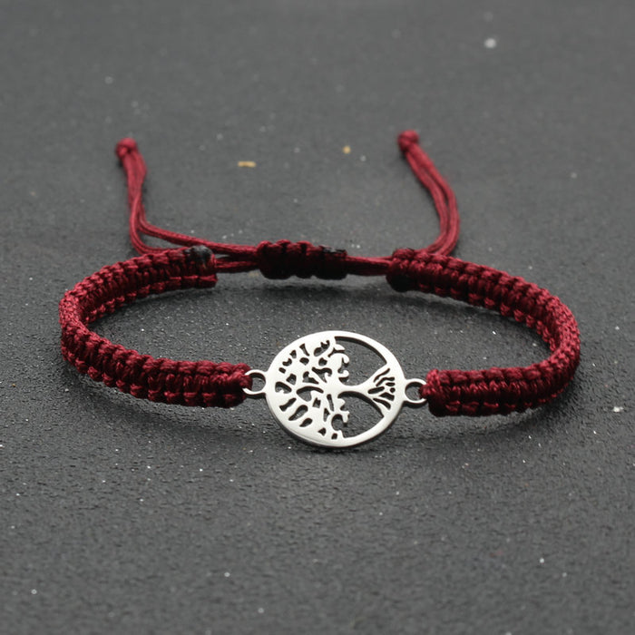 Wholesale jewelry round stainless steel tree of life bracelet hand-woven red rope bracelet