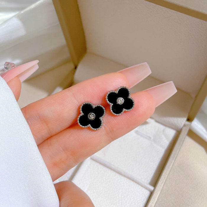 Wholesale Simple Titanium Steel Mother-of-Pearl Clover Earrings JDC-ES-LG005