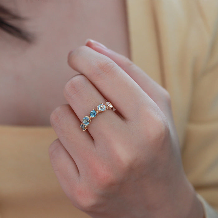 Wholesale Gradient Blue White Gemstone Zircon Ring Gold Plated Luxury Open Mouth Ring