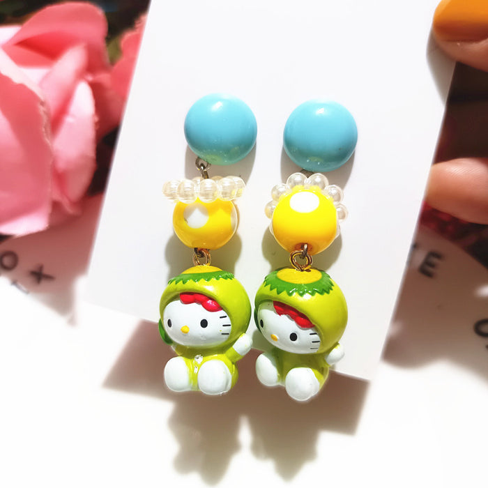 Wholesale Cute Funny Cos Dress-up Cat Rabbit Persimmon Cat Cartoon Silver Earrings Female Cross-border ins Girl