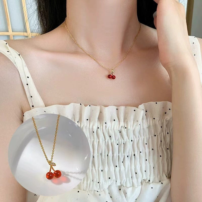 Wholesale Simple and cute cherry blossom titanium steel necklace, new niche collarbone chain, light luxury accessory