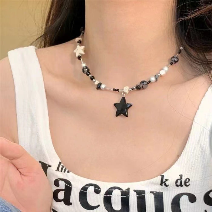 Wholesale Black star beaded necklace for women