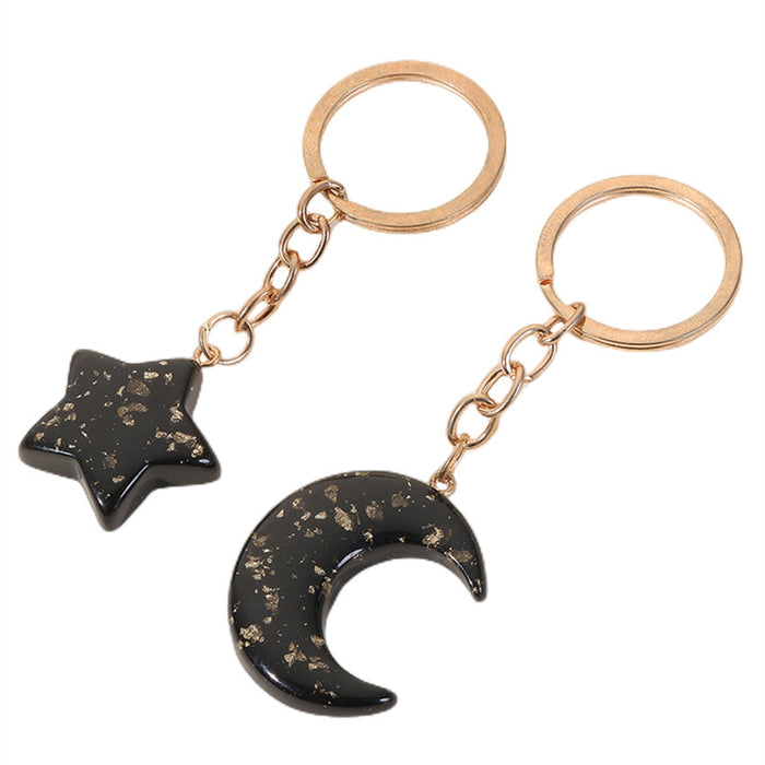 Wholesale Star Moon Gold Powder Black Acrylic Keychain JDC-KC-RongR003