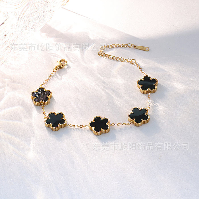 Wholesale Titanium Steel 18k Double Sided Lucky Five Leaf Flower Bracelet JDC-BT-YiYang002