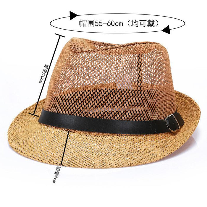 Wholesale Men's Top Hat Grid Small Top Hat Hollow-out Breathable Sun Hat Solid Color Flat Top Jazz Hat Sun Hat Women's Sun Hat