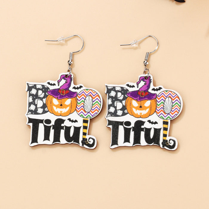 Wholesale  Earrings Ghost Bat Pumpkin Skull  Holiday Party Wooden Earrings