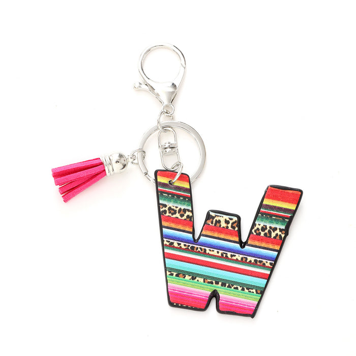 Wholesale Tassel Rainbow Letters Leopard Leather Keychain JDC-KC-YiTian016