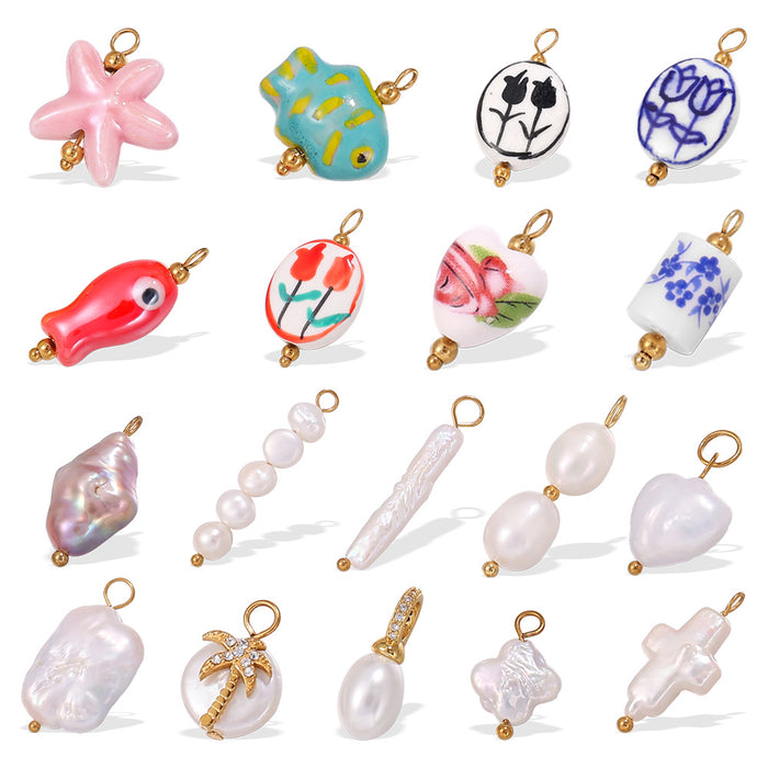 Wholesale Pendant Marine Series Small Fish Starfish Pearl Stainless Steel