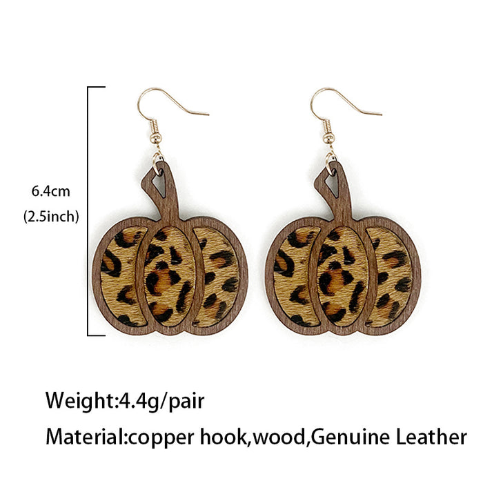 Wholesale  Pumpkin Genuine Leather Earrings Classic Leopard Inlay Hollow Autumn Earrings