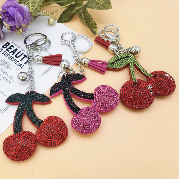 Wholesale Hot Stamping Cherry Diamond Keychain for Ladies JDC-KC-HuiSen009