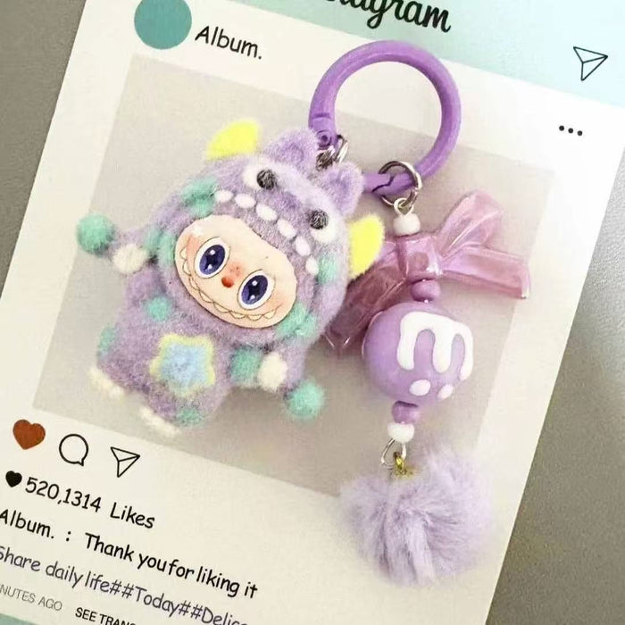 Wholesale Flocked PVC Polka Dot Monster Keychain Bag Charm - Stylish Gift for Students
