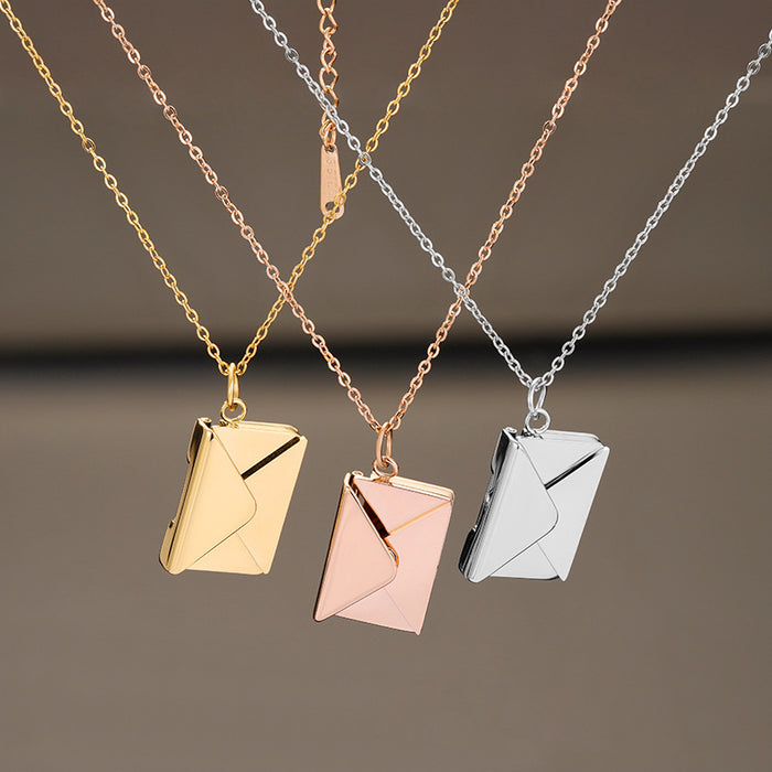 Wholesale Creative personality, foldable envelope pendant, titanium steel jewelry, vacuum plated necklace