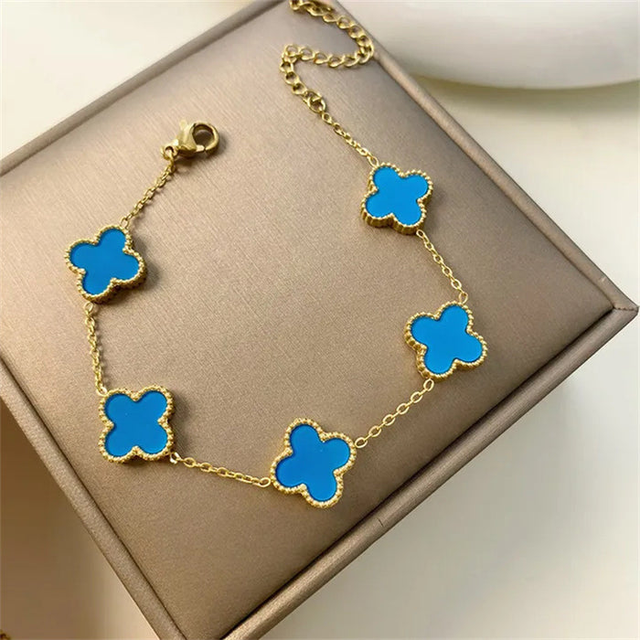 Wholesale 13mm Four Leaf Clover Bracelet Non Fading Five Flower Fritillaria Versatile Bracelet, Unique Handpiece