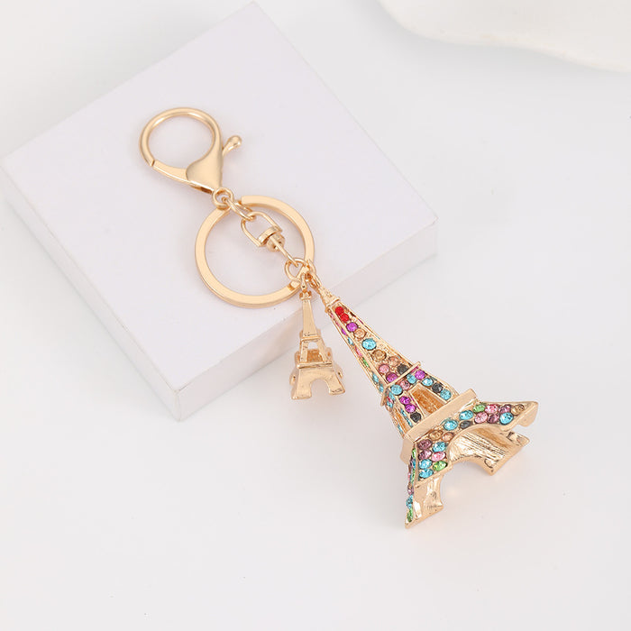 Wholesale Eiffel Tower Rhinestone Keychain Sky Blue Zinc Alloy Car Key Accessory MOQ≥2