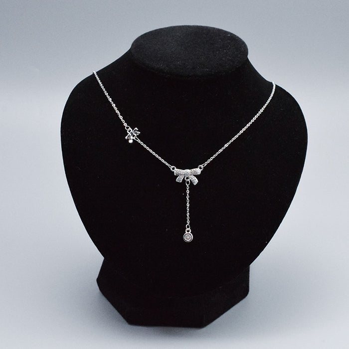 Wholesale Diamond studded bow zircon necklace, fashionable and niche design, collarbone chain pendant, necklace accessory