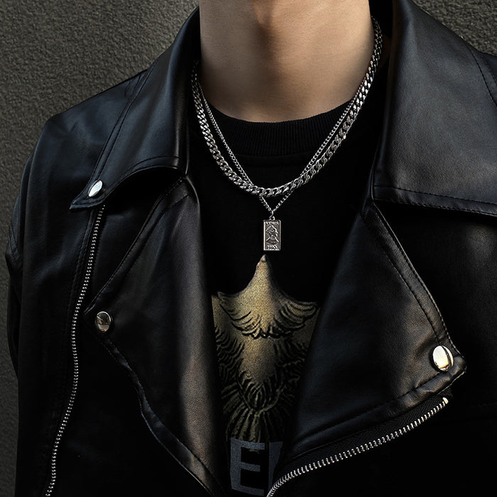 Wholesale Vintage titanium steel pendant with niche design, double layered necklace, sweatshirt chain accessories
