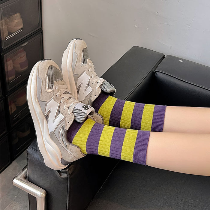 Wholesale New socks, retro mid tube double needle socks, stacked socks