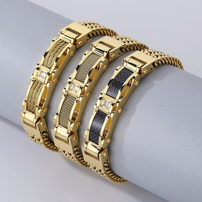 Wholesale Gold Stainless Steel Men's Diamond Bracelet JDC-BT-KaLun004