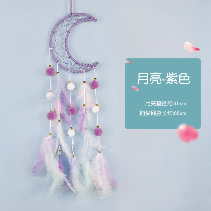 Wholesale Cat Head Dreamcatcher Hanging Ornament Handmade Pink Feather Decor MOQ≥2
