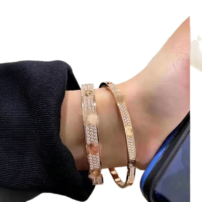 Wholesale Wide Round 3 Row Full Rhinestone Bracelet Gold Plated Copper Unisex Gift