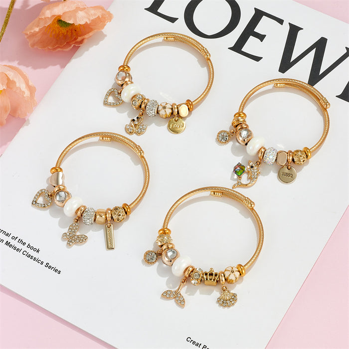 Wholesale Butterfly Little Swan Pendant Stainless Steel Beaded Charms Bracelets