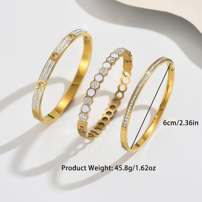 Wholesale Stylish Geometric Mother Of Pearl Rhinestone Bracelet Titanium Steel Gold Finish Everyday Jewelry Accessory