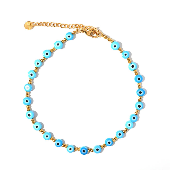 Wholesale Classic Hot Selling Devil's Eye Foot Chain Resin Flat Bead Stainless Steel Accessories Evil Eye Foot Accessories