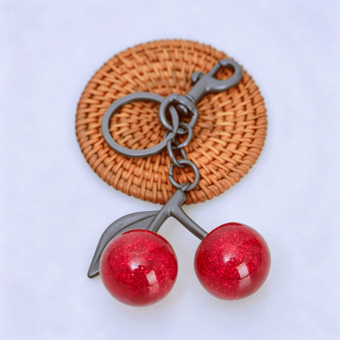 Wholesale Red Cherry Bag Charm Keychain Plastic Resin Electroplating Car Key Accessory